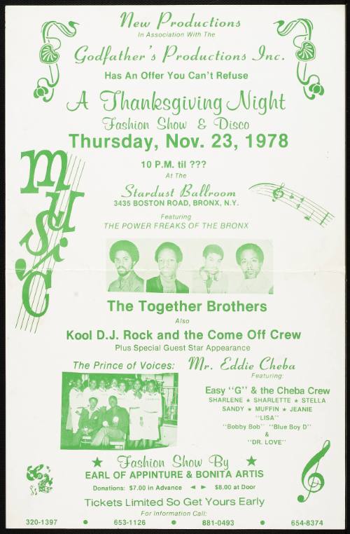 A Thanksgiving Night Fashion Show & Disco, at The Stardust Ballroom, Bronx, NY, November 23, 1978