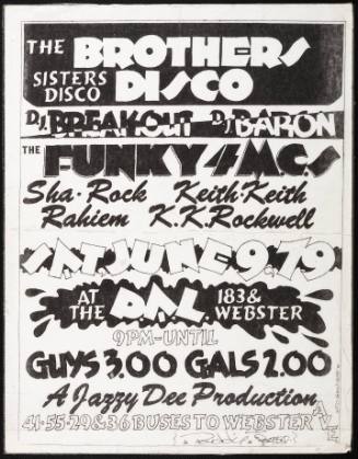The Brothers Disco: DJ Breakout, DJ Baron, the Funky 4 MCs, the Sisters Disco, at the P.A.L., Bronx, New York, NY, June 9, 1979
