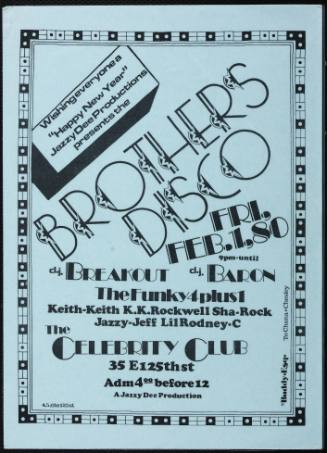 Brothers Disco, DJ Breakout, DJ Baron, The Funky 4 Plus 1, at the Celebrity Club, New York, NY, February 1, 1980