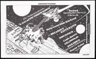 "A Galactic Throwdown":  the Factor 5, D.J. Hollywood, D.J. Slide, Kid Kreel, D.J. Breakout, Keith-Keith, Disco Four, at the B&B Disco, New York, NY, November 6, 1981