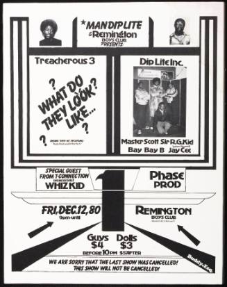 Treacherous 3; Dip Lite Inc.; Special Guest from The Incredible Whiz Kid; Phase Prod, at the Remington Boys Club, New Rochelle, NY, December 12, 1980