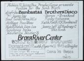 DJ Afrika Bambaataa, Brothers Disco, The original D.J. Jazzy Jay, D.J. Baron, D.J. Breakout, Soul Sonic Force M.C.s, Funky 4 Plus One, at the Bronx River Center, New York, NY, February 10, 1980