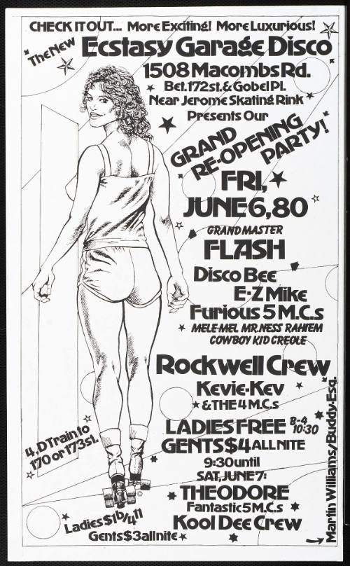 Grandmaster Flash, Disco Bee, E-Z Mike, Furious 5 M.C.s, Rockwell Crew, at the Ecstasy Garage Disco, New York, NY, June 6, 1980