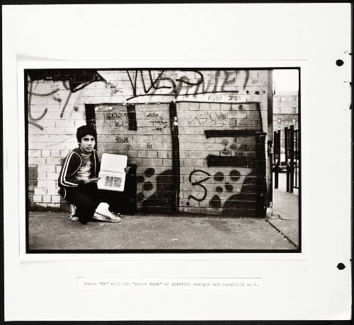 Edwin "HE" with His "Piece Book" of Graffiti Designs and Completed Wall, New York, NY