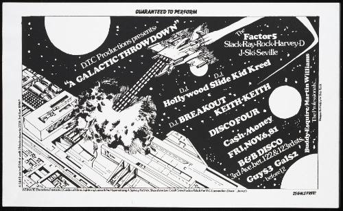 The Factor 5, DJ Hollywood, DJ Slide, Kid Kreel, DJ Breakout, Keith-Keith, Discofour, at the B&B Disco, New York, NY, November 6, 1981