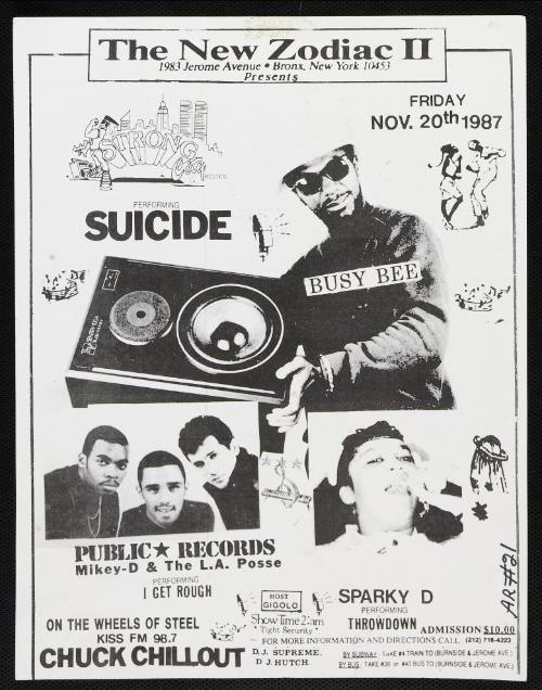 The New Zodiac II Presents Busy Bee, Mikey-D & The L.A. Posse and Sparky D, Bronx, NY, November 20, 1987