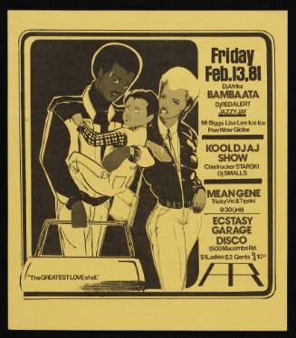 DJ Afrika Bambaata, Jazzy Jeff, Kool DJ AJ Show, others, Ecstasy Garage Disco, February 13, 1981