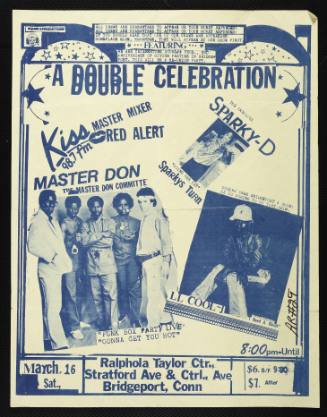 A  Double Celebration:  Master Don, Sparky-D, LL Cool J, at Ralphola Taylor Center, Bridgeport, CT, March 15, 1985.