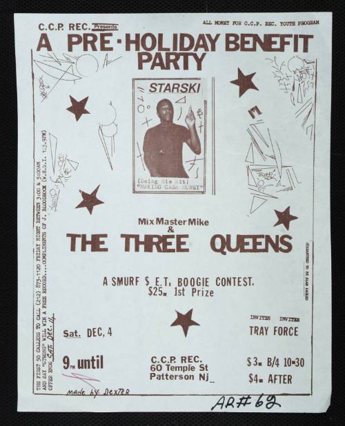 A Pre-Holiday Benefit Party:  Starski, Mix Mater Mike, The Three Queens, at C.C.P. Rec., Paterson, NJ, December 4, 1982