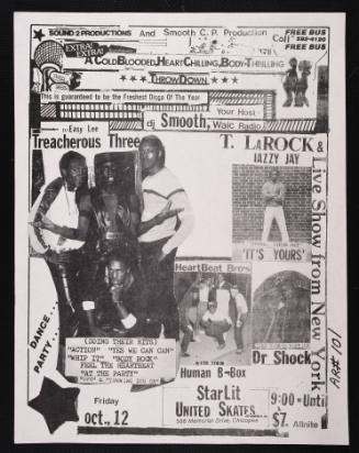 A  Cold Blooded, Heart Chilling, Body-Thrilling Throw Down with DJ Smooth, DJ Easy Lee, Treacherous Three, T. Larock & Iazzy Jay, Hearbreat Bro's, and Dr. Shock, at Starlit, Chicopee, MA, October 12, 1984