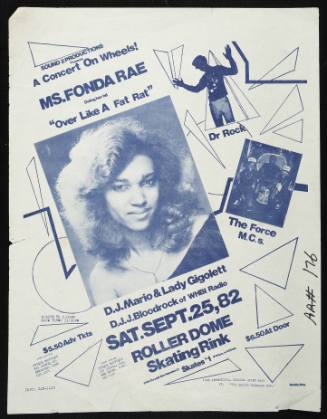A Concert on Wheels!: Ms. Fonda Rae, Dr. Rock, The Force M.C.s, DJ Mario & Lady Gigolett, DJ J. Bloodrock, at Roller Dome Skating Rink, Hamden, CT, September 25, 1982