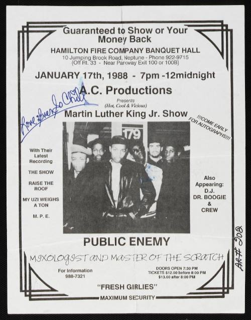 Martin Luther King Jr. Show: with Public Enemy, and D.J. Dr. Boogie & Crew, at the Hamilton Fire Company Banquet Hall, Neptune, NJ, January 17, 1988