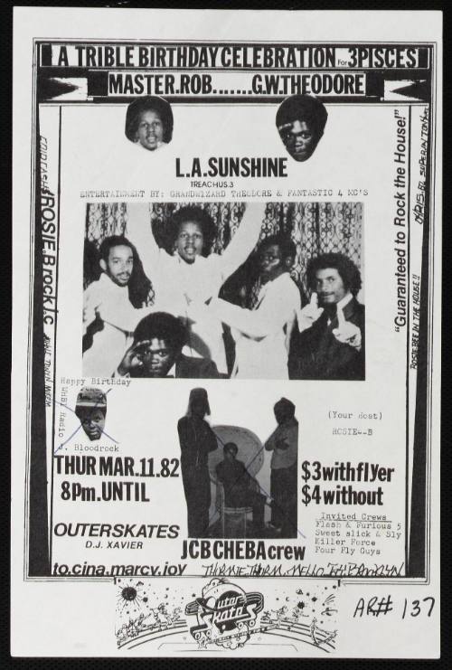 A Triple Birthday Celebration, featuring Master Rob, G.W. Theodore, L.A. Sunshine, Outer Skates, Jersey City, NJ, March 11, 1982