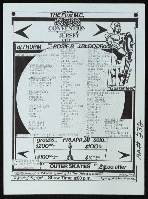 The First M.C. Convention in Jersey City, DJ Thurm, Rosie B., J. Bloodrock, Outer Skates, Jersey City, NJ, April 30, 1982