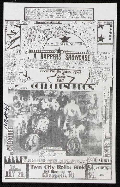 The Hottest Party of the Year Featuring A Rapper's Showcase, Cold Crush Brothers, DJ Cherokee, Dr. Shock, Twin City Roller Rink, Elizabaeth, NJ, July 20, 1985