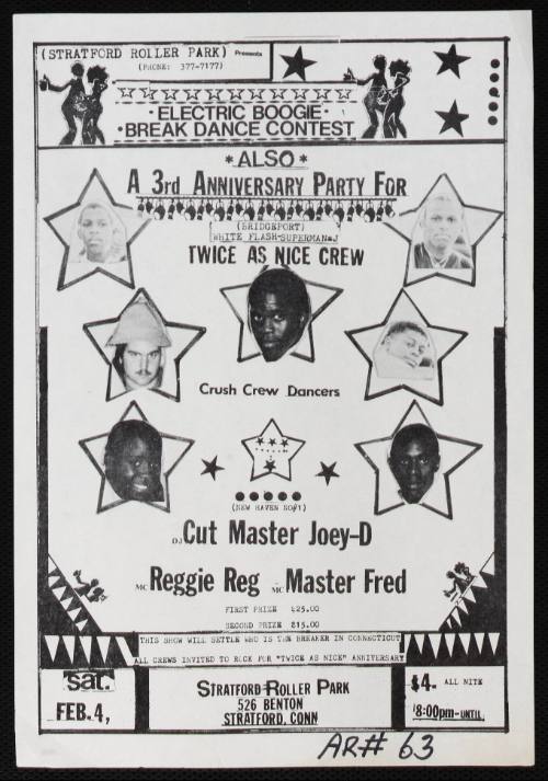 Electric Boogie Break Dance Contest, Twice As Nice Crew, Crush Crew Dancers, DJ Cut Master Joey-D, Stratford Roller Park, Stratford, CT, February 4, 1984