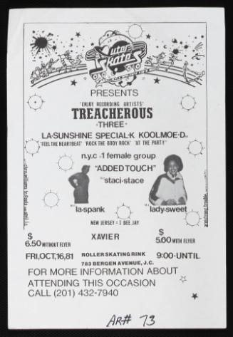 Outer Skates Presents Treacherous Three, Added Touch, DJ Xavier, Outer Skates Roller Skating Rink, Jersey City, NJ October 16, 1981