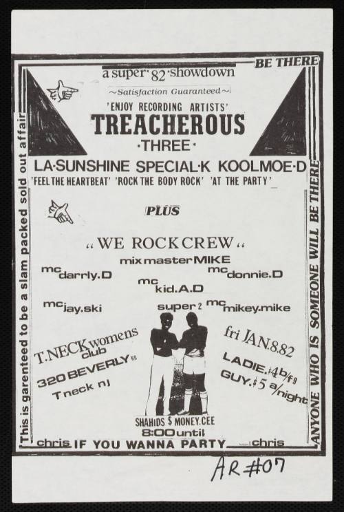 A Super 82 Showdown Featuring Treacherous Three, We Rock Crew, T Neck Women's Club, Teaneck NJ, January 8, 1982