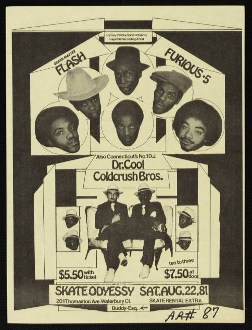 Ecstasy Productions Presents Grand Master Flash and the Furious Five, Dr. Cool, Cold Crush Brothers, Skate Odyessy, Waterbury, CT, August 22, 1981