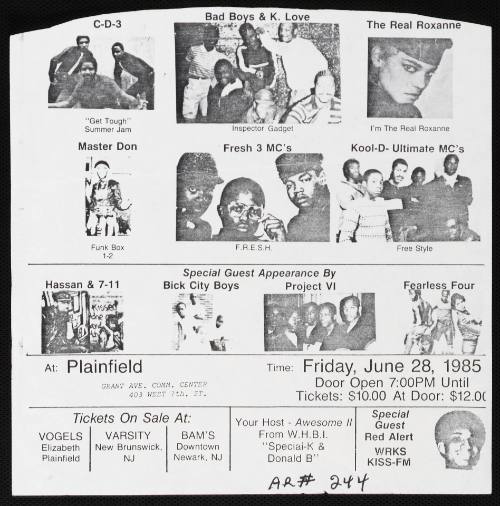 C-D-3, Bad Boys and K. Love, The Real Roxanne, Grant Ave. Community Center, Plainfield, NJ, June 28, 1985
