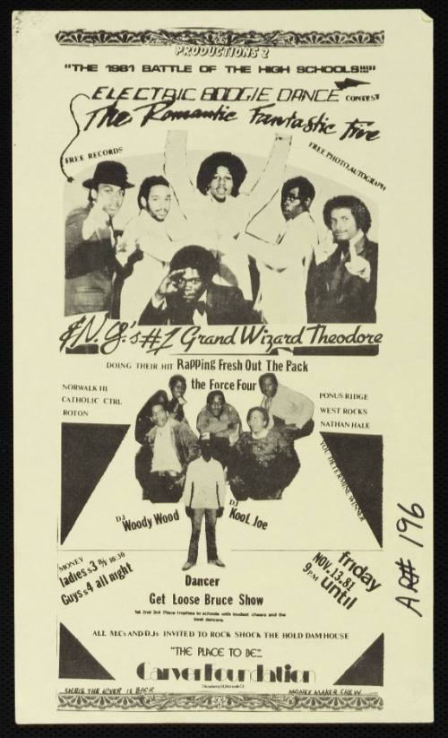 Productions 2 Presents The 1981 Battle of the HIgh Schools, Featuring The Romantic Fantastic Five, Grand Wizard Theodore, Carver Foundation, Norwalk, CT, November 13, 1981