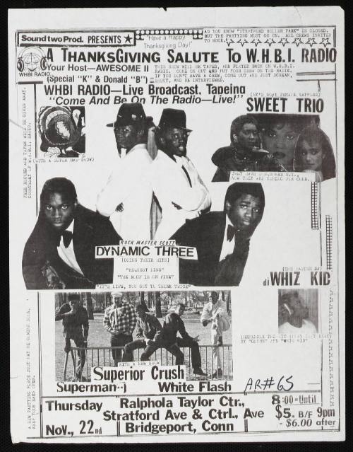 Sound Two Productions Presents A Thanksgiving Salute to WHBI Radio Featuring Sweet Trio, Dynamic Three, DJ Whiz Kid, Ralphola Taylor Center, Bridgeport, CT, November 22, 1984