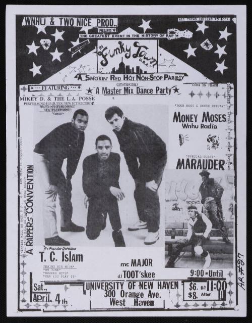 WNHU and Two Nice Productions Present A Master Mix Dance Party Featuring Mikey D. and the L.A. Posse, Marauder, T.C. Islam, University of New Haven, New Haven, CT, April 4, 1987