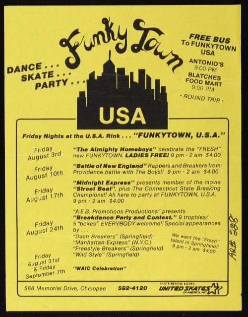 Funky Town USA , United Skates of America, Chicopee, MA, August 3 - September 7, 1984