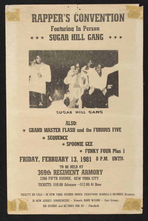 Rapper's Convention Featuring In Person, Sugar Hill Gang, Grand Master Flash, Sequence, Spoonie Gee, Funky Four Plus 1, at 369th Regiment Armory, New York, NY, February 13, 1981