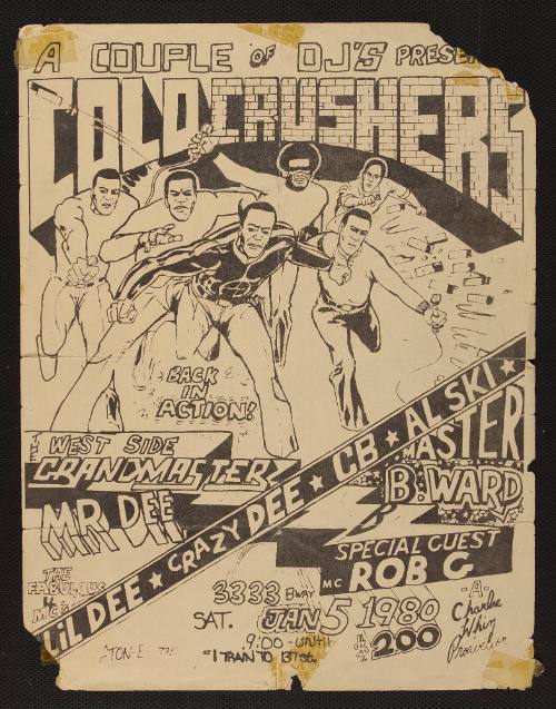 A Couple Of DJ's Present Cold Crushers, The West Side Grandmaster, Mr. Dee, The Fabulous 4 MC's, Rob G, at 3333 Broadway, New York, NY, January 5, 1980