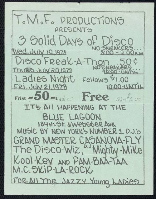 T.M.F. Productions Presents 3 Solid Days of Disco at Blue Lagoon, July 19-21, 1978