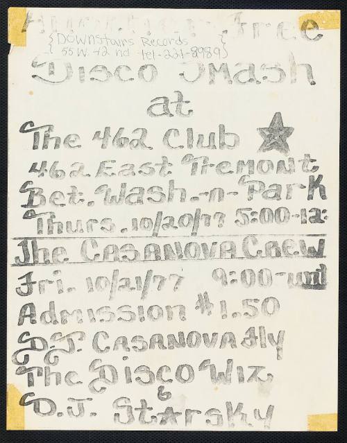 Disco Smash at The 462 Club with DJ Casanova Fly, The Disco Wiz and DJ Starsky, October 21, 1977