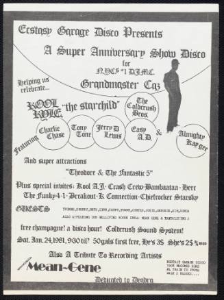 Ecstasy Garage Disco Presents A Super Anniversary Show Disco for Grandmaster Caz, Ecstasy Garage Disco, New York City, January 24, 1981