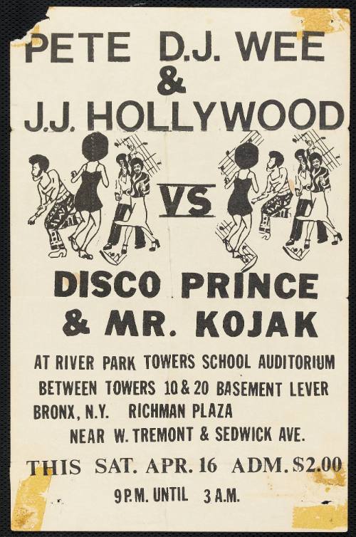 Pete D.J. Wee & J.J. Hollywood vs. Disco Prince & Mr. Kojak, River Park Towers School Auditorium, Bronx, New York, Saturday, April 16