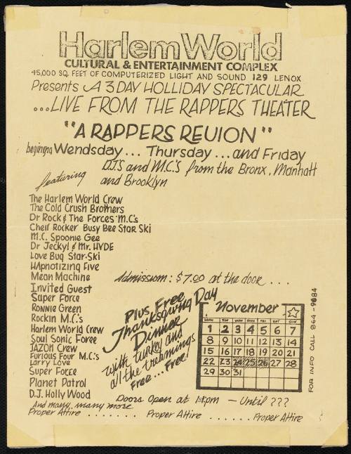 A Rappers Reuion [Reunion], at Harlem World, NY, November 24 - 26, 1982