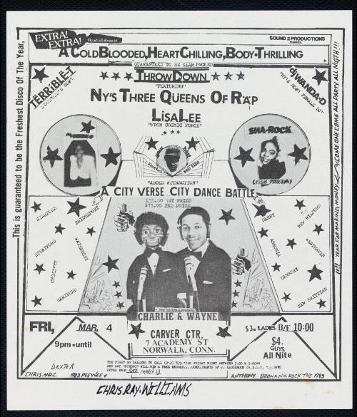 A Cold Blooded, Heart Chilling, Body-Thrilling Throw Down, with Debbie-D, Lisa Lee, Sha-Rock, and Charlie & Wayne, at Carver Center, Norwalk, CT, March 4, 1985