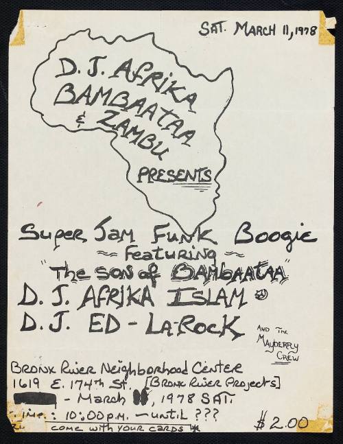 D.J Afrika Bambaataa and Zambu Presents Super Jam Funkboogie at the Bronx Neighborhood Center, March 11, 1978