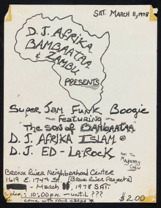 D.J Afrika Bambaataa and Zambu Presents Super Jam Funkboogie at the Bronx Neighborhood Center, March 11, 1978