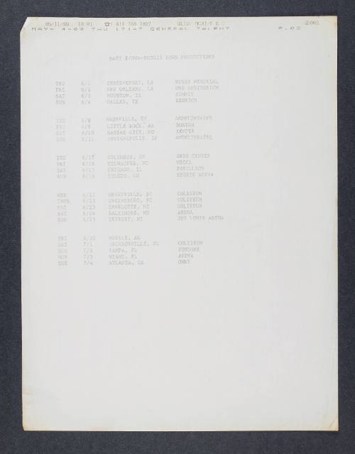 Eazy-E and N.W.A. tour itinerary, 1989