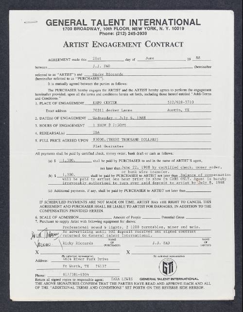 Contracts between General Talent International and J.J. Fad