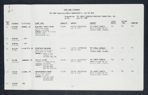 Public Enemy, Heavy D. and The Boyz  Tour Itinerary