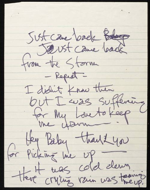 "In from The Storm" Handwritten Lyrics by Jimi Hendrix