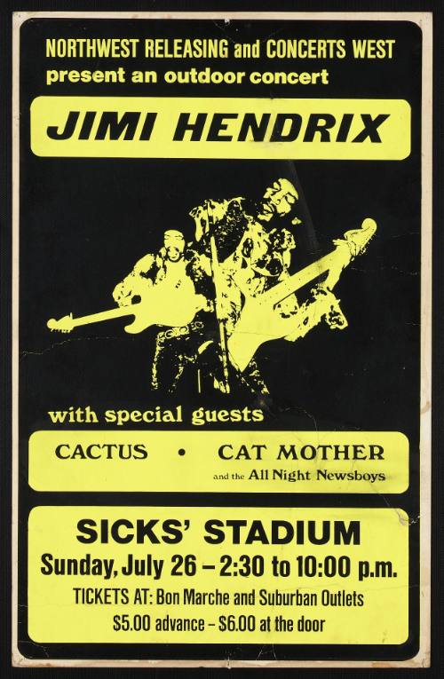 Jimi Hendrix, with Cactus, Cat Mother and the All Night Newsboys, at Sicks' Stadium, Seattle, WA, July 26, 1970