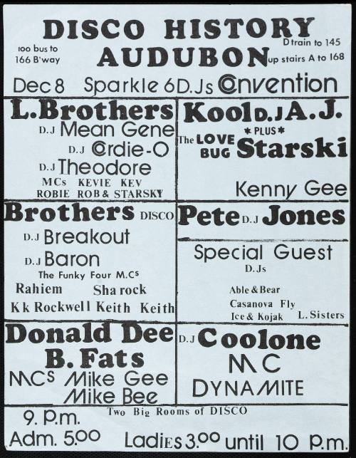 Sparkle 6 DJs Convention, at the Audubon [i.e. Audubon Ballroom], New York, NY, December 8, circa 1978