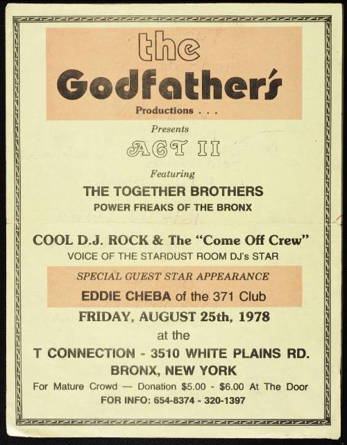 Act II featuring The Together Brothers, Cool DJ Rock & The Come Off Crew, Eddie Cheba, at The T Connection, Bronx, NY, August 25, 1978