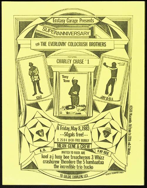 Super Anniversary for the Everlovin´ Cold Crush Brothers, Charley Chase, Mean Gene and crew, at Ecstasy Garage, New York, NY, May 8, 1981