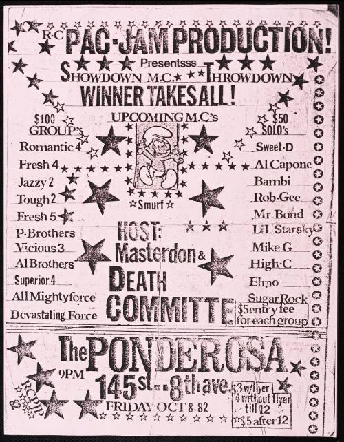 Showdown M.C. Throwdown, with host Master Don and Death Committee, at The Ponderosa, New York, NY, October 8, 1982