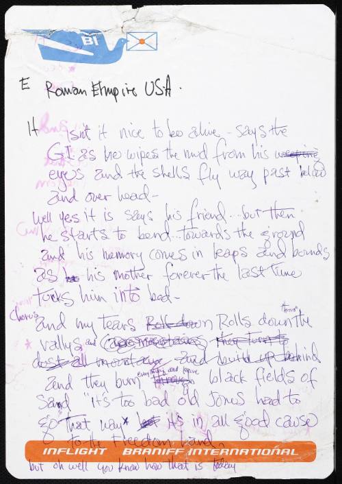 "Roman Empire USA" Handwritten Lyrics by Jimi Hendrix