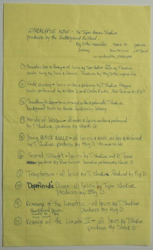 "2Pacalypse Now" Handwritten Album Liner Notes by Tupac Shakur