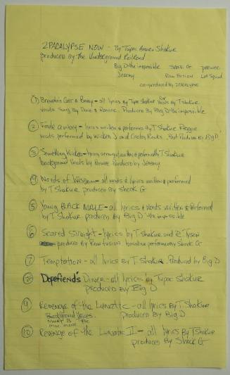 "2Pacalypse Now" Handwritten Album Liner Notes by Tupac Shakur